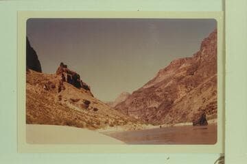 Down to the Lava Pinnacle from the beach at left bank