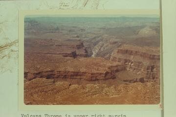 Down Grand Canyon from Mile 176 1/2.  Vulcans Throne is upper right margin.  The Uinkaret Mountains form the skyline with Mt. Trumbull at upper right margin