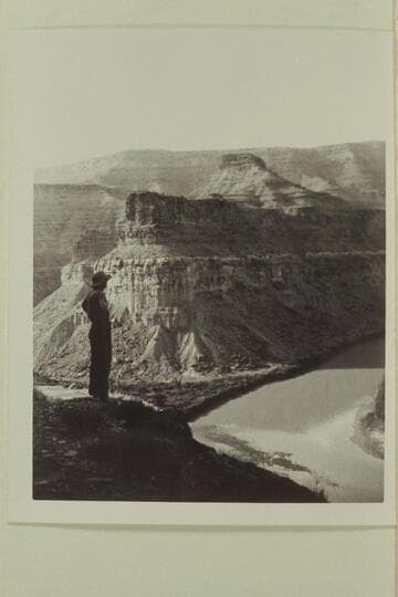 Looking down on mouth of Price River where it enters the Green River.  Doris Nevills' journal states the Price River was dry.  Price River enters R at Mile 18.15