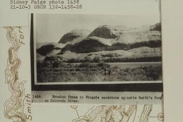 "Erosion forms in Wingate sandstone opposite Smith's Fork on Colorado River."