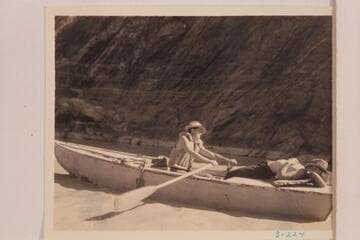 The "Lota-ve" near Mile 138.6.  Bus Hatch with the oars and Frank Swain riding easy aft