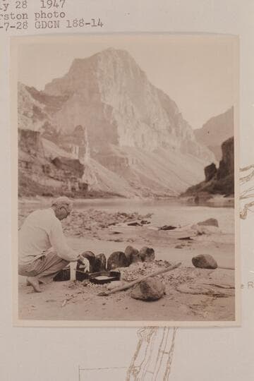 Randall Henderson as breakfast chef.  Camp at mouth of Whitmore Wash