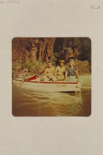 Lug Larsen, A. K. Reynolds and Marston on the "Galloway"; beach at right bank below Hells Half Mile
