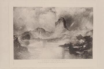 Cliffs of Green River; B&W copy of reproduction of original painting by Thomas Moran