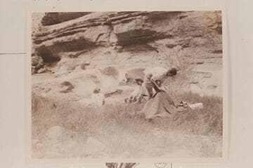 Camp center for Zoie Desloge, Marie Saalfrank and Anne Desloge; head of lagoon at mouth of Supai Creek