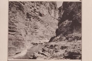 Looking up the lagoon at mouth of Supai Creek.  Boats moored in middle distance