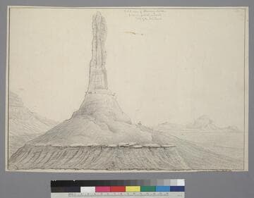 E.N.E. view of Chimney Rock, from a gulch