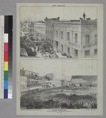 Fort Vigilant Rooms of the Committee Sacramento St. bet. Davis & Front [upper] Mass Meeting Endorsing the Acts of the Vigilance Committee [sic] June 14th [lower]