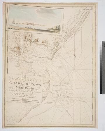 Harbour of Charles Town in South Carolina from the Surveys of Sr. Jas. Wallace Captn in his Majesty's Navy & Others. with a View of the Town from the South Shore of Ashley River
