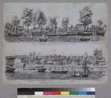 View of the Steam-Boat Landing Sacramento City, from K Street. [upper] L Street. - M Street. [lower]