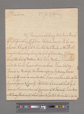 Gregory, John. Letter to Elizabeth (Robinson) Montagu