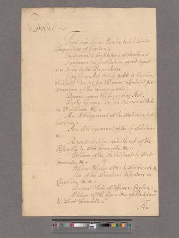 Great Britain. Board of Trade. [A list of titles of pamphlets relating to] Carolina
