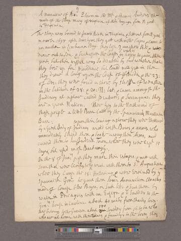 Plowman, Richard & Andrews, Francis. To Edward Randolph : A narrative of ... the M[aste]r & ... the Mate of the Sloop Mary of Virginia of their voyage from N[ew] York to Virginia