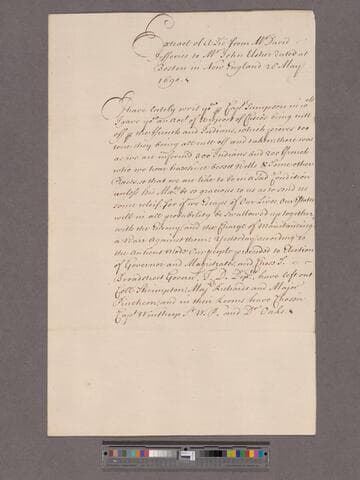 Jefferies, David. To John Usher : Extract of a letter from New England