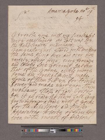 Fletcher, Benjamin. Letter to William Blathwayt
