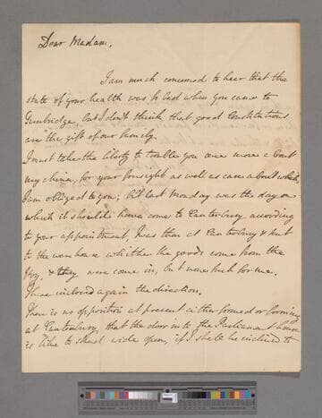 Robinson-Morris, Matthew, 2nd Baron Rokeby. Letter to Elizabeth (Robinson) Montagu