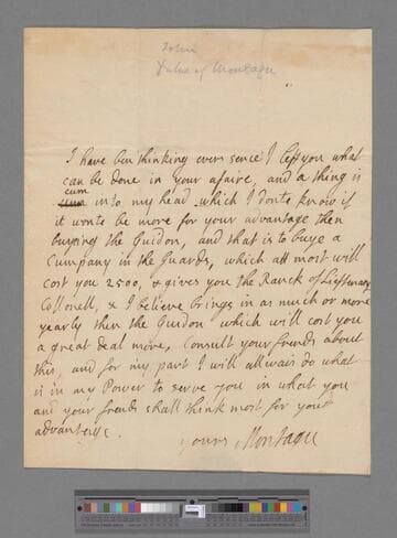 Montagu, John, 2nd Duke of Montagu. Letter to Edward Wortley Montagu