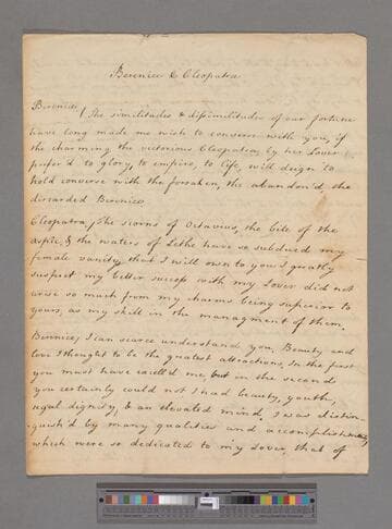 Montagu, Elizabeth (Robinson). [A dialogue between] Berenice & Cleopatra