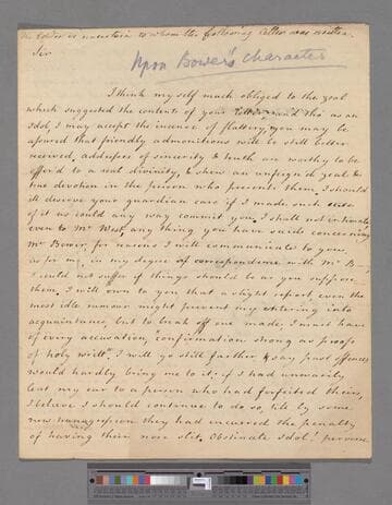 Montagu, Elizabeth (Robinson). Letter to [unknown addressee]