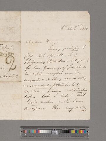 Opie, Amelia (Alderson).  Letter to Henry Perronet Briggs