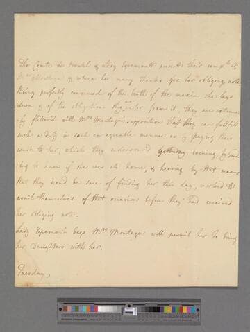 Bruhl, Alicia Maria (Carpenter) Wyndham, Countess von. Letter to Elizabeth (Robinson) Montagu