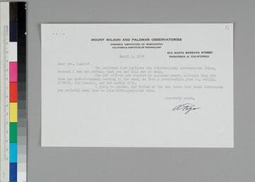 Angel Pogo of the Mount Wilson and Palomar Observatories, writes to GBH