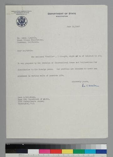 Leon Wellstone, of the U. S. Department of State, writes to EPH