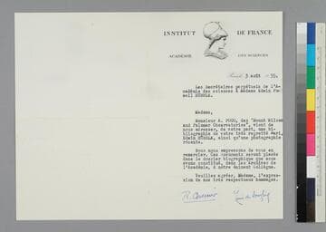 Louise de Broglie and Robert Courrier of the Institute de France write to GBH