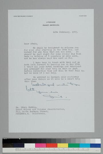 Pioneer aviator Richard Fairey writes Edwin Hubble