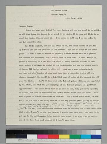 Writer Fryniwyd Tennyson (Jesse) Harwood writes to her friend Grace Hubble