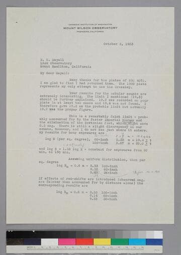 EPH writes to astronomy graduate student Nicholas Mayall