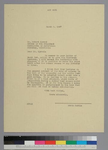 EPH writes to Robert Sproul