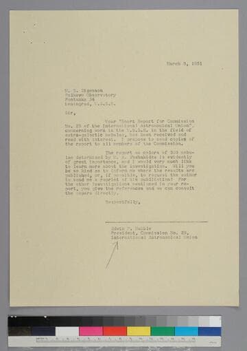 EPH, as President, Commission No. 28 (on Extragalactic Nebulae) of the International Astronomical Union, writes to M. S. Eigenson