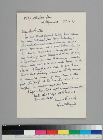 Writer Gerald Heard writes to Edwin Hubble