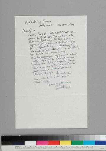 Writer Gerald Heard writes to Grace Hubble