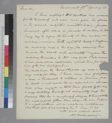 Arthur S. Brockenbrough, University of Virginia, letter to Thomas Jefferson, Monticello