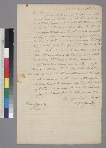William W. Woodward, Philadelphia, letter to Thomas Jefferson, Monticello