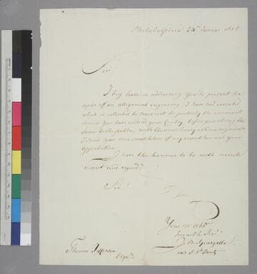John B. Spargella, Philadelphia, letter to Thomas Jefferson