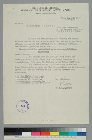 The Akademie der Wissenschaften writes to EPH