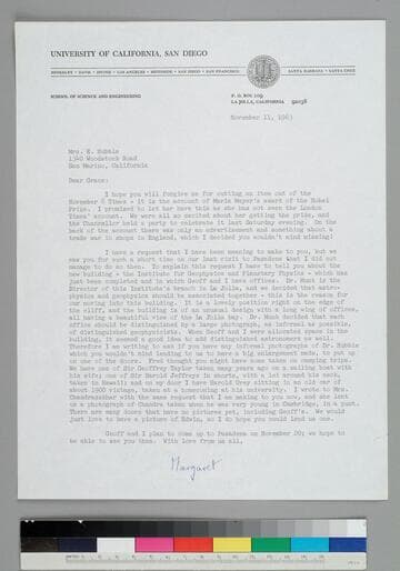 Astronomer Margaret Burbidge writes to GBH