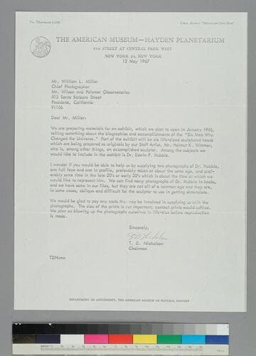 T.D. Nicholson, chairman of the American Museum, Hayden Planetarium