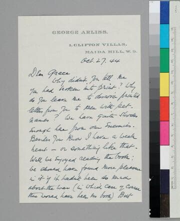 Actor George Arliss writes to Grace Hubble of reading the book which includes some of her letters
