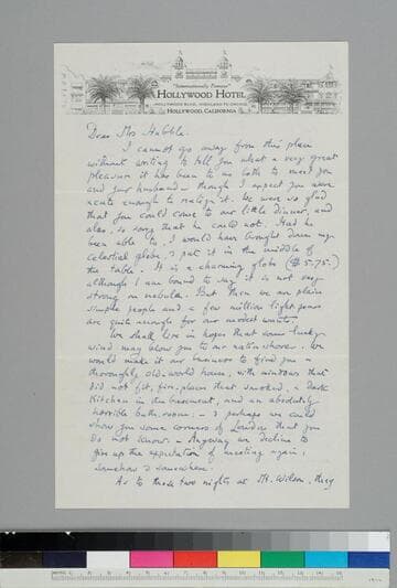 Sir Trevor Bigham writes to Grace Hubble thanking her for coming to a dinner party