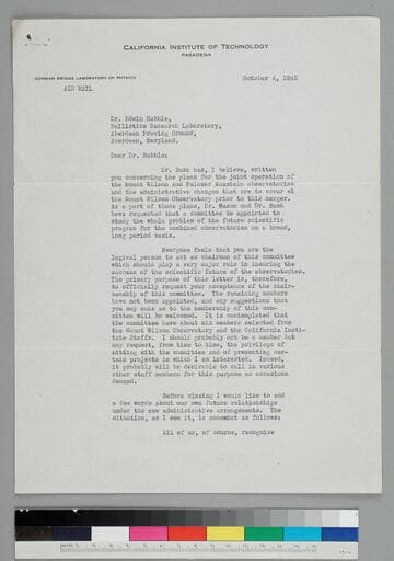 Ira Bowen writes to EPH