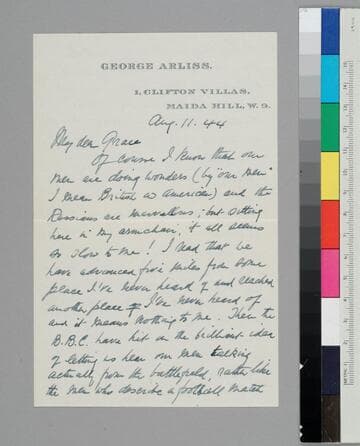 Actor George Arliss writes to Grace Hubble