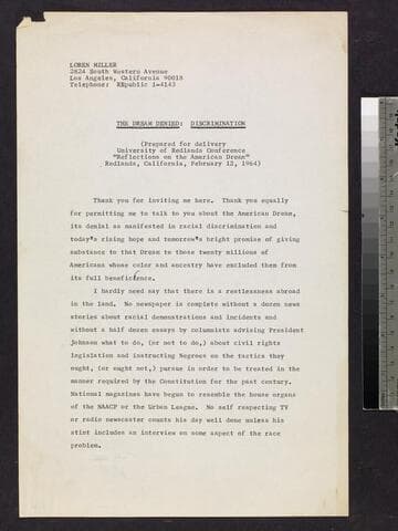 Speech: "The Dream Denied: Discrimination"