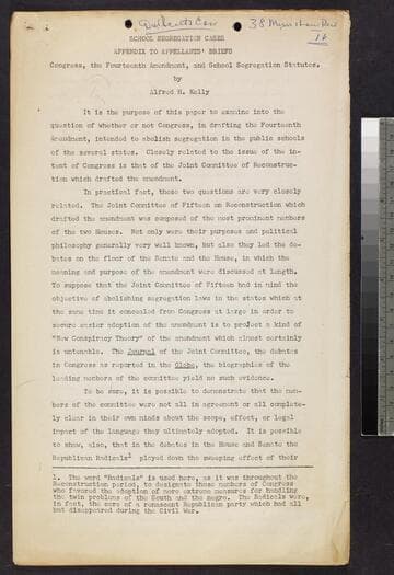 "School Segregation Cases Appendix to Appellants' Briefs Congress, the Fourteenth Amendment, and School Segregation Statutes"