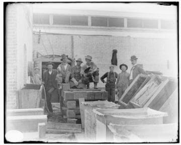 The construction crew posing for the photograph during the construction of either the Fourth Street General Office Building or Los Angeles #2 Steam Plant