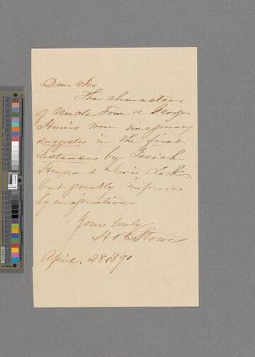Stowe, Harriet Beecher. Letter to "Dear Sir."