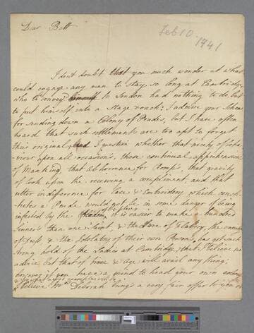Robinson-Morris, Matthew, 2nd Baron Rokeby. Letter to Elizabeth (Robinson) Montagu